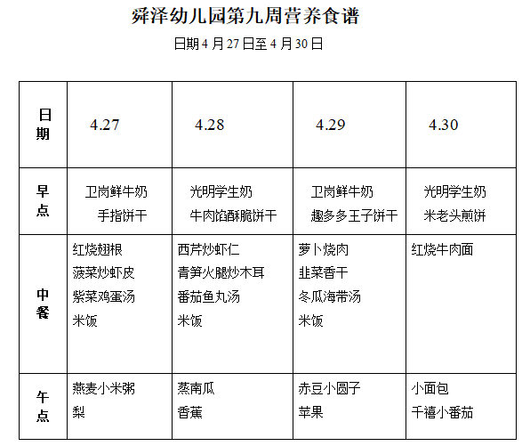 2026.3第九周幼儿营养食谱